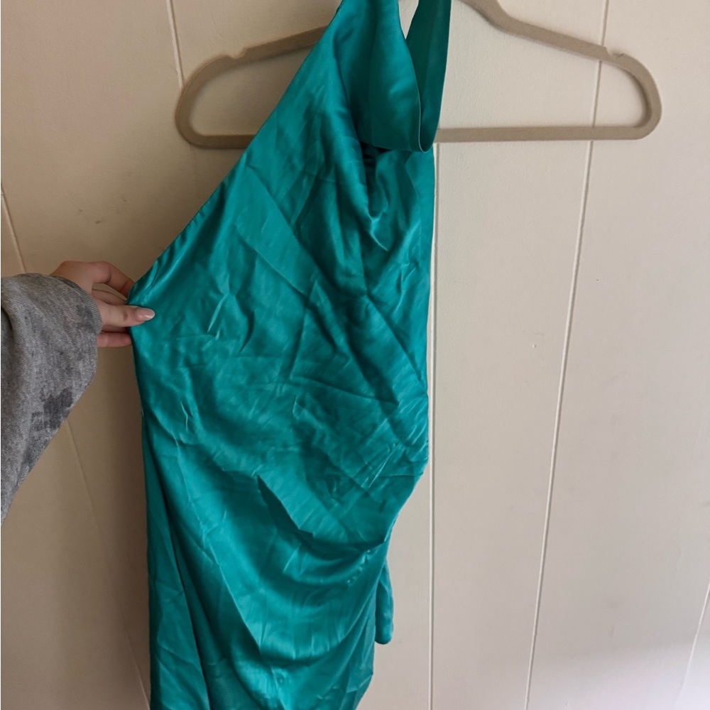 Elegant Teal open back Asymmetrical Dress